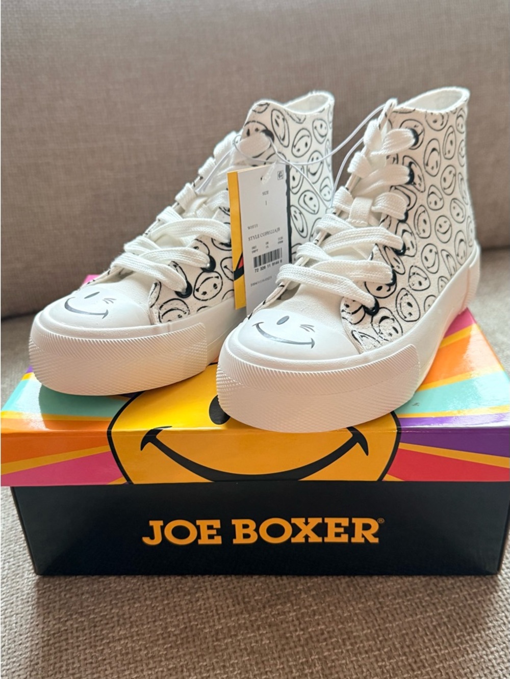 Joe Boxer White Canvas Winking Smiley High-Tops